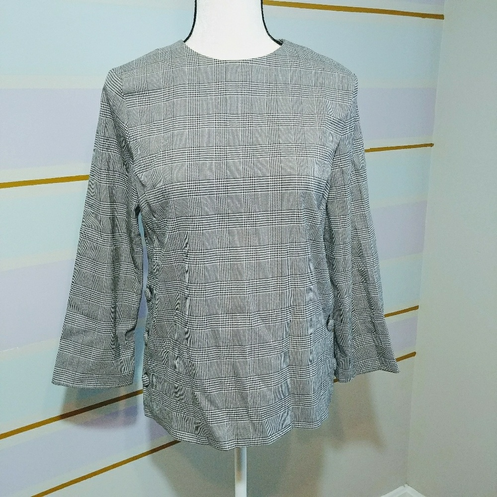 Zara 3/4 sleeve plaid top sz XS